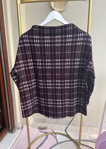 Bordo Ekose Desenli Kadın Kazak - Görsel 7