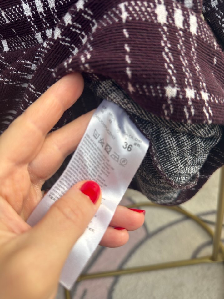 Bordo Ekose Desenli Kadın Kazak - Görsel 5