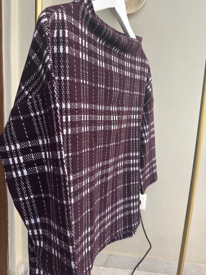 Bordo Ekose Desenli Kadın Kazak - Görsel 4