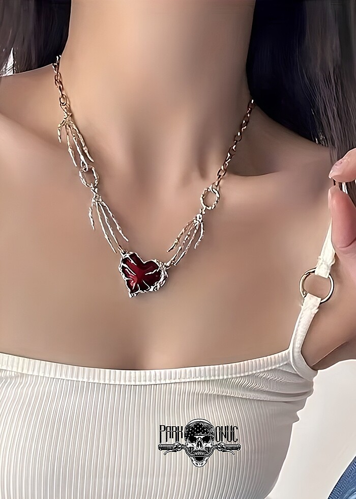 İskelet detay kalp kolye - Görsel 2