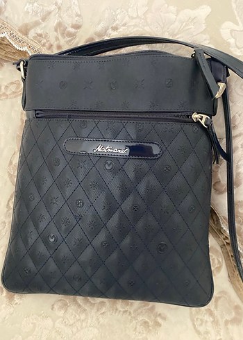 Siyah Deri Kare Desenli Matmazel Kadın Çanta - Görsel 5