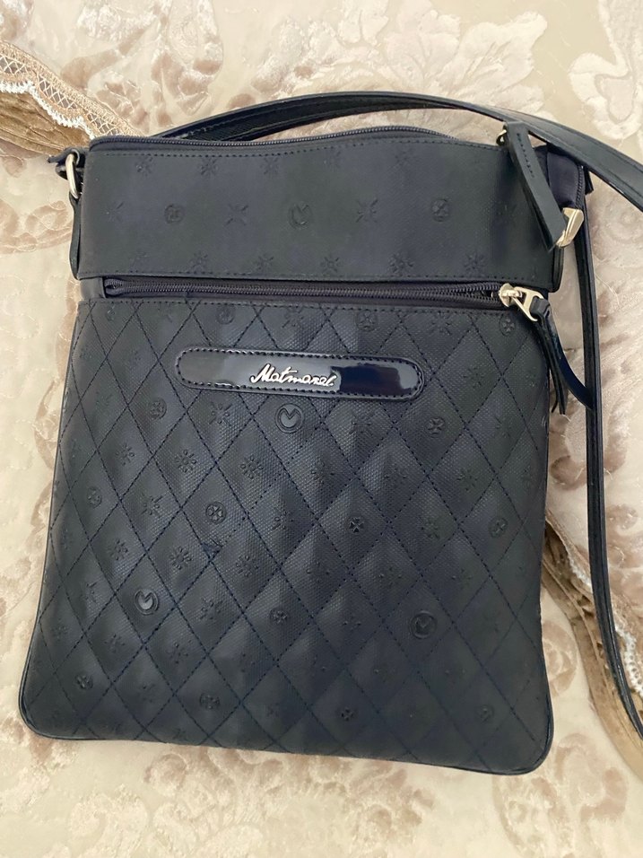 Siyah Deri Kare Desenli Matmazel Kadın Çanta - Görsel 5