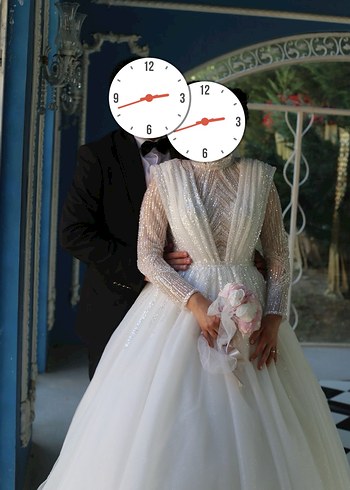 Uzun Kollu V Yaka Prenses Gelinlik - Görsel 6