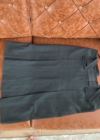 Gri Midi Kalem Etek, Kemerli, Ofis Stili - Görsel 2