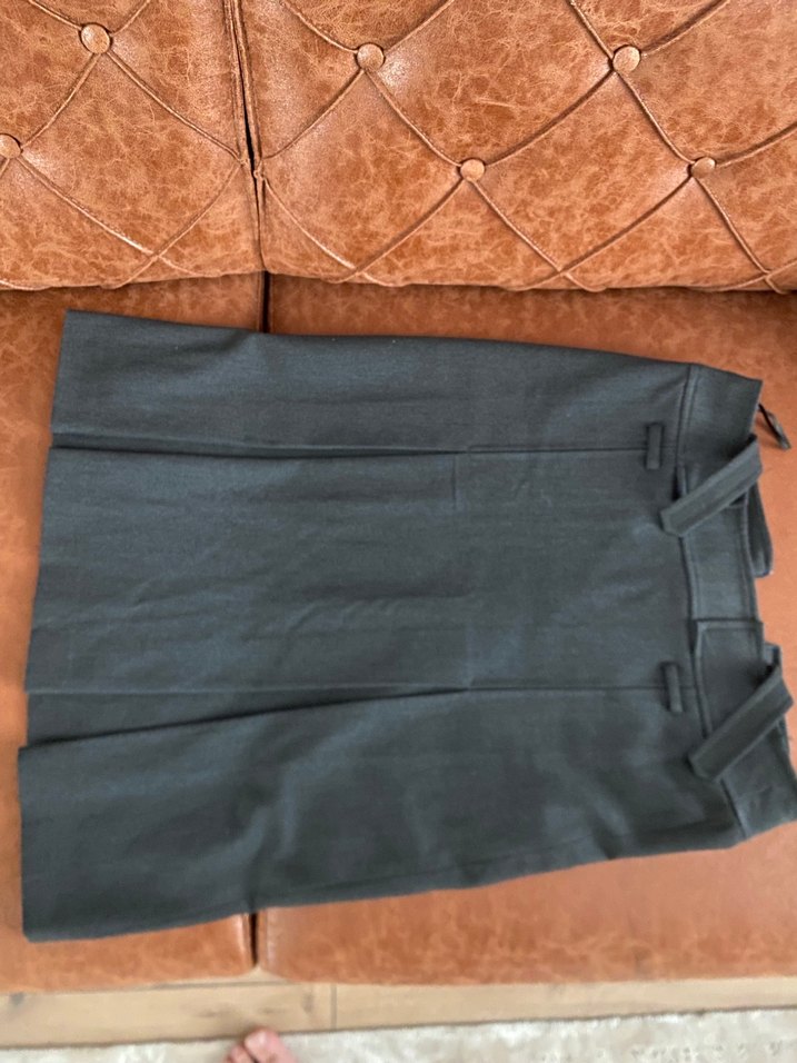 Gri Midi Kalem Etek, Kemerli, Ofis Stili - Görsel 2