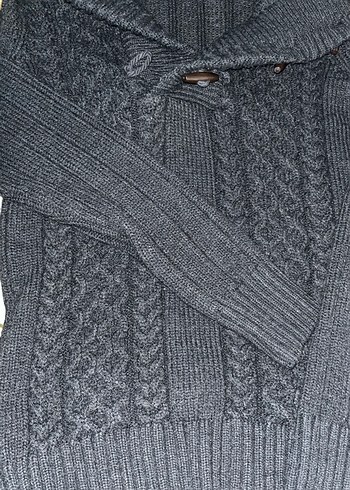 Düğmeli Kapüşonlu siyah Yün Erkek Kazak - Görsel 5