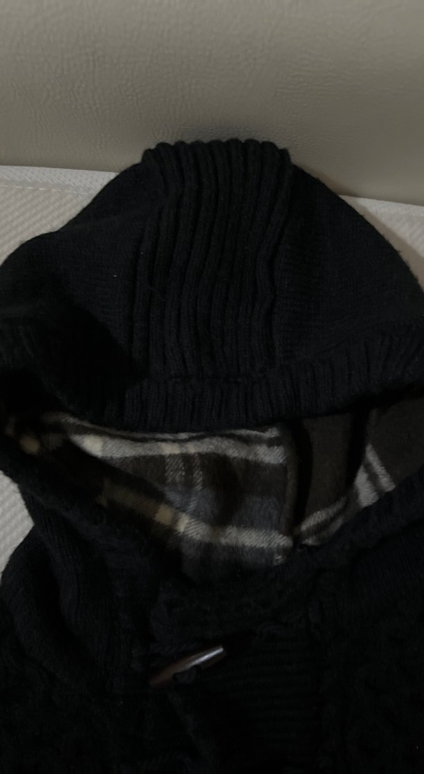 Düğmeli Kapüşonlu siyah Yün Erkek Kazak - Görsel 2