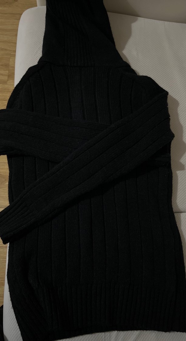 Düğmeli Kapüşonlu siyah Yün Erkek Kazak - Görsel 3