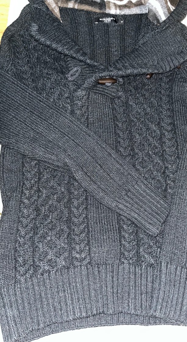 Düğmeli Kapüşonlu siyah Yün Erkek Kazak - Görsel 5