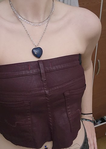 Deri Büstiyer mumlu crop - Görsel 9