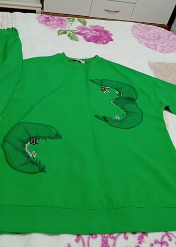 Yeşil Nakışlı tunik pantolon takım - Görsel 4