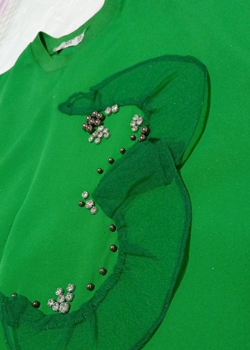 Yeşil Nakışlı tunik pantolon takım - Görsel 5