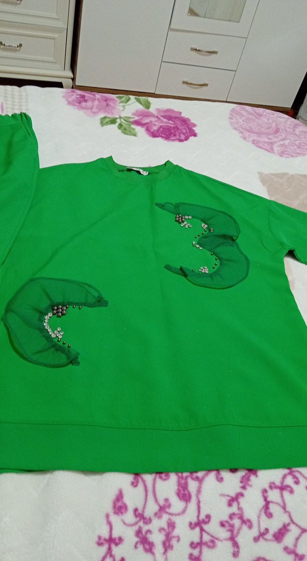 Yeşil Nakışlı tunik pantolon takım - Görsel 4