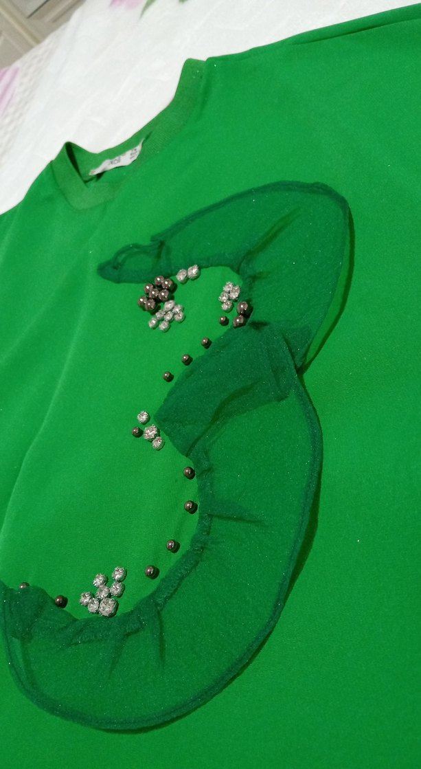 Yeşil Nakışlı tunik pantolon takım - Görsel 5