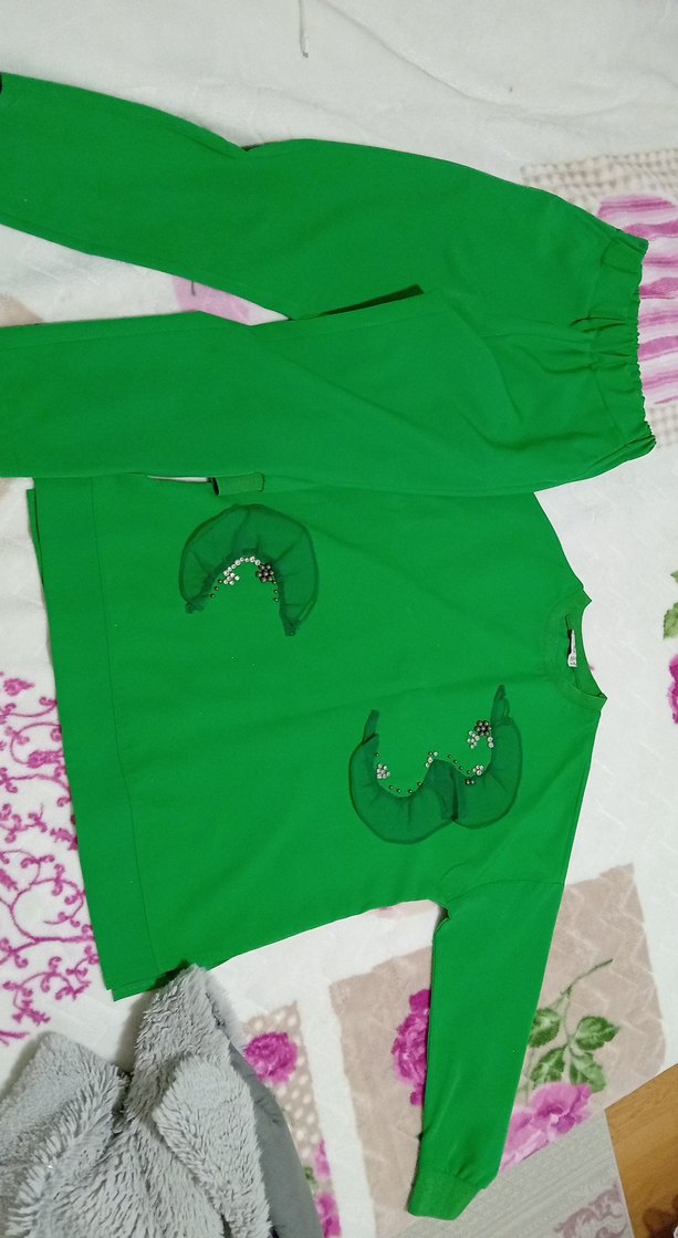 Yeşil Nakışlı tunik pantolon takım - Görsel 3