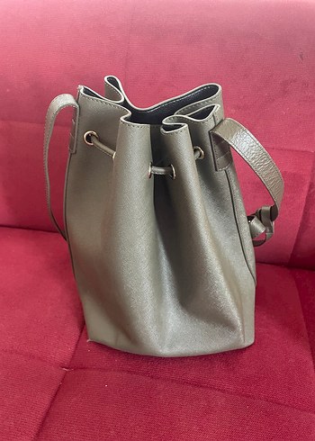 Gri Deri Kadın Büzgülü Pierre Cardin Omuz Çantası - Görsel 4