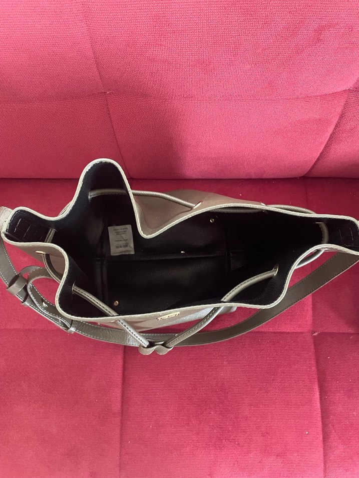 Gri Deri Kadın Büzgülü Pierre Cardin Omuz Çantası - Görsel 2