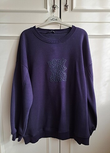 Diğer Lacivert bisiklet yaka oversize basic sweatshirt