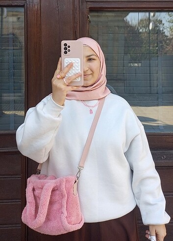 Pembe Teddy peluş fermuarlı çanta