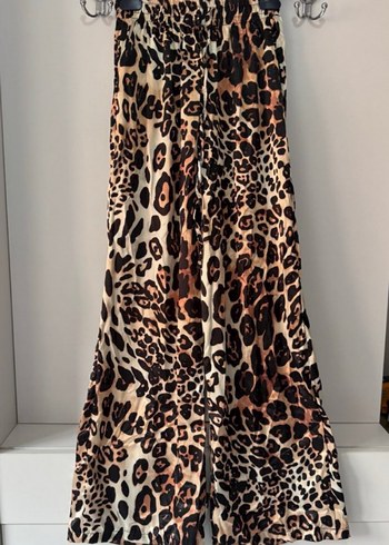 Leopar Desenli Kadın Salaş Saten Pantolon - Görsel 3