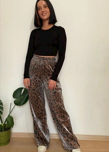 Kadın Leopar Desenli Bol Kesim Kumaş Pantolon - Görsel 7