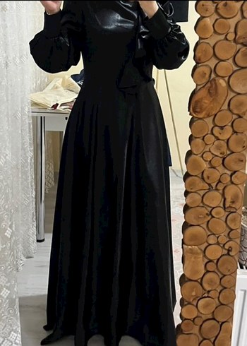 Siyah Uzun Kollu Saten Elbise L 40 - Görsel 3