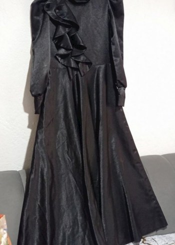 Siyah Uzun Kollu Saten Elbise L 40 - Görsel 8