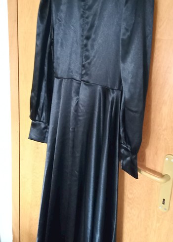 Siyah Uzun Kollu Saten Elbise L 40 - Görsel 6