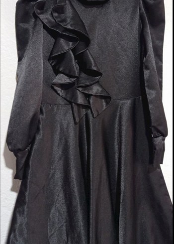 Siyah Uzun Kollu Saten Elbise L 40 - Görsel 9