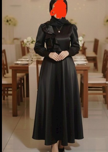 Siyah Uzun Kollu Saten Elbise L 40 - Görsel 7