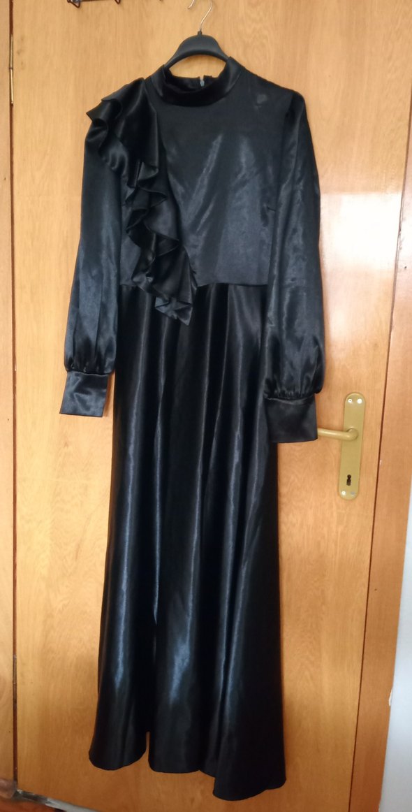 Siyah Uzun Kollu Saten Elbise L 40 - Görsel 5