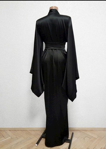Kadın Siyah Uzun Gotik Kimono Sabahlık - Görsel 2