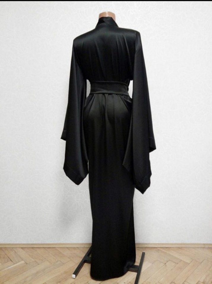 Kadın Siyah Uzun Gotik Kimono Sabahlık - Görsel 2