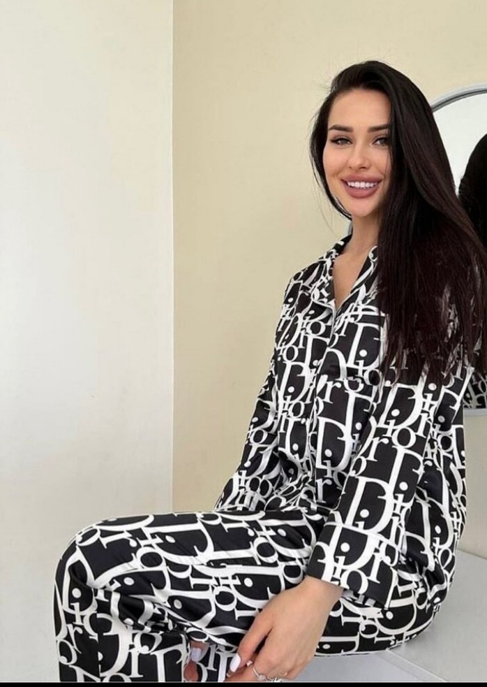 Siyah Desenli Kadın Pijama Takımı L 40 orjinal urundur - Görsel 2