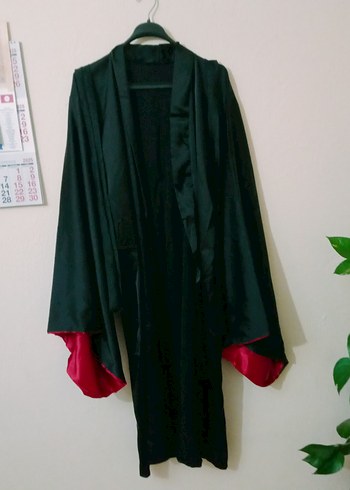 Siyah Kırmızı İki Renkli Uzun Kadın Kimono - Görsel 3