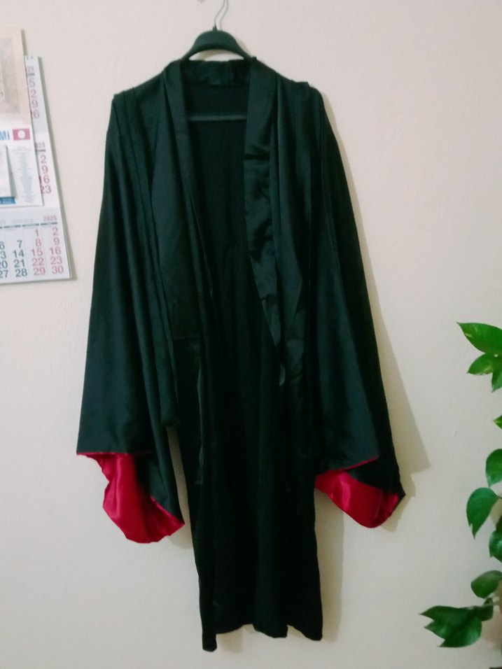 Siyah Kırmızı İki Renkli Uzun Kadın Kimono - Görsel 3