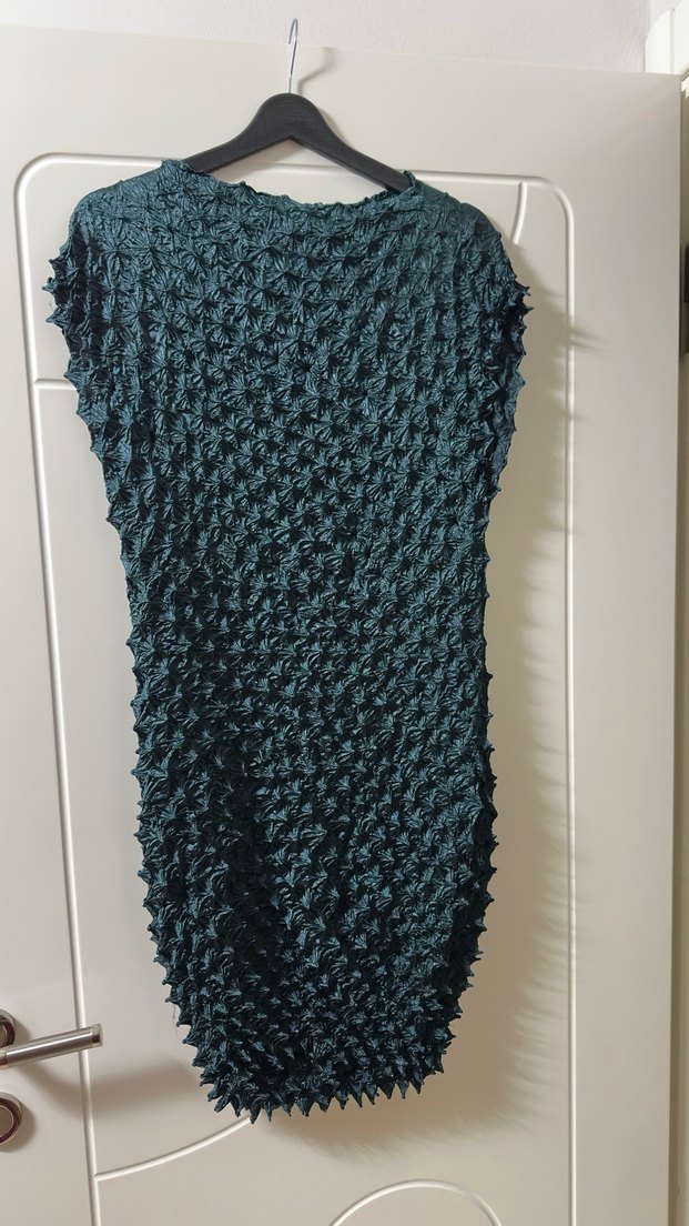 Turkuaz Örgü Midi Elbise - Görsel 3