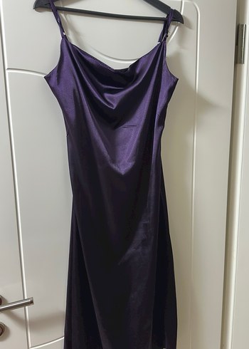 Mor Uzun Saten Şık Elbise - Görsel 2