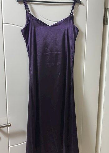 Mor Uzun Saten Şık Elbise - Görsel 3