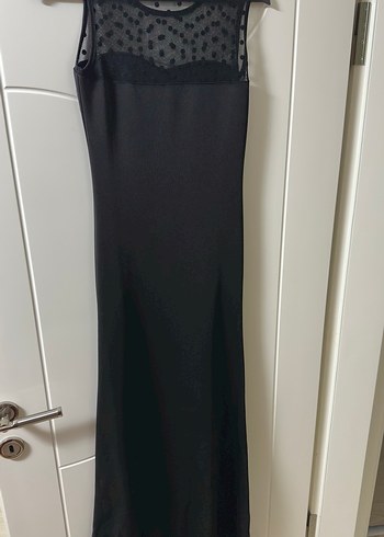 Siyah Balık Modeli Tül Puantiyeli Kolsuz Abiye Elbise - Görsel 2