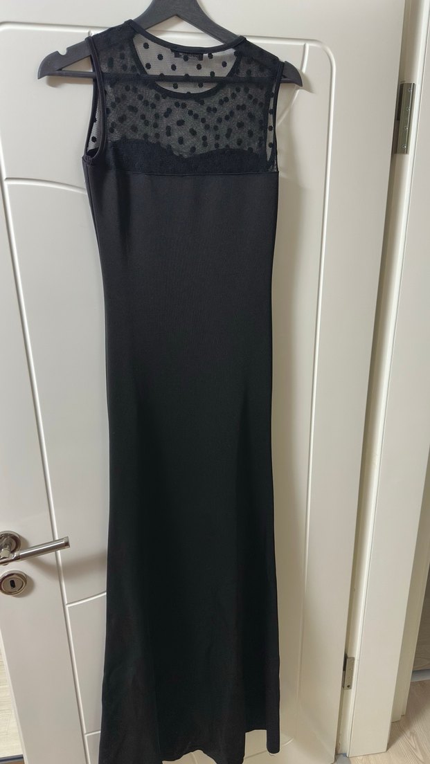 Siyah Balık Modeli Tül Puantiyeli Kolsuz Abiye Elbise - Görsel 2