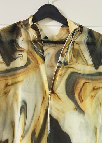 Yarım Balıkçı Yaka Uzun Tül Kol Palvan Kadın Renkli Midi Elbise - Görsel 4