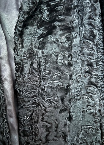 Astragan Siyah Midi Kadın Kürk Ceket - Görsel 5