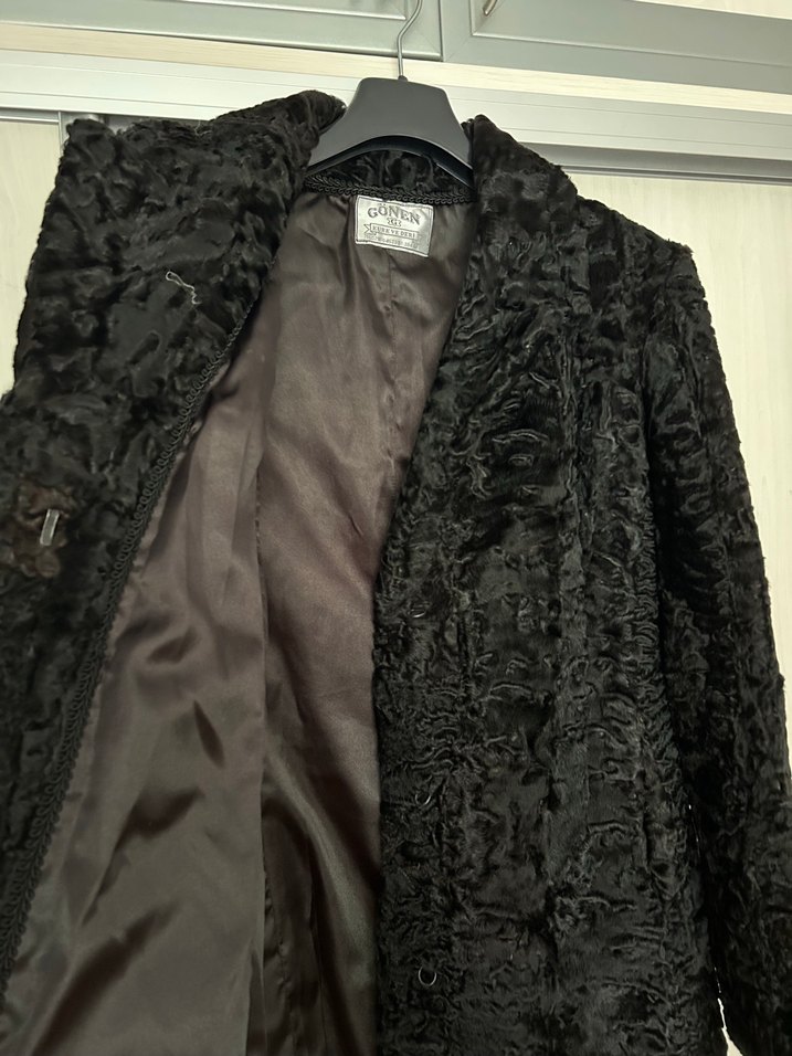 Astragan Siyah Midi Kadın Kürk Ceket - Görsel 3