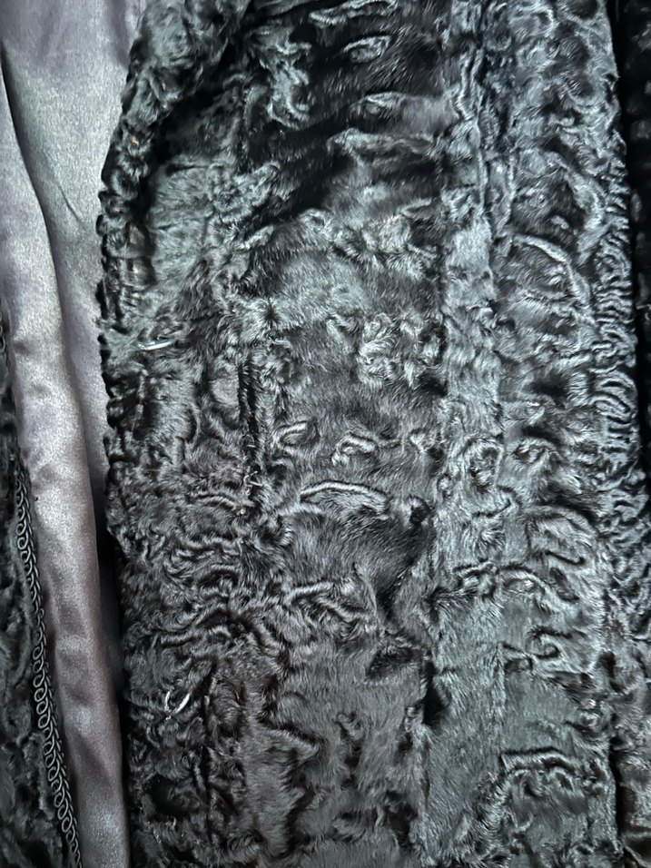 Astragan Siyah Midi Kadın Kürk Ceket - Görsel 5