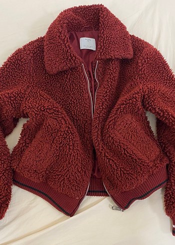 Bordo Kürklü Sokak Stili Kadın Ceket - Görsel 2