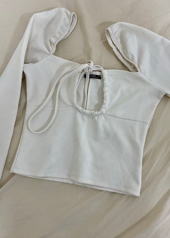 Uzun Kollu, Tek Renk Beyaz Bluz - Görsel 2