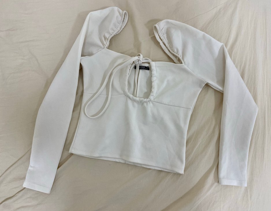 Uzun Kollu, Tek Renk Beyaz Bluz - Görsel 2