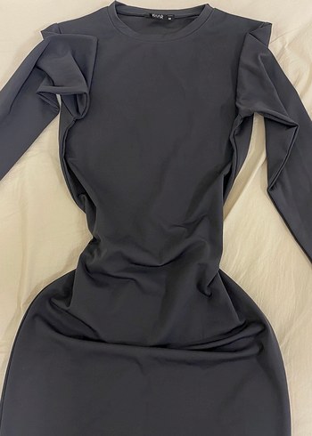 Gri Uzun Kollu Yüksek Yaka Elbise - Görsel 3