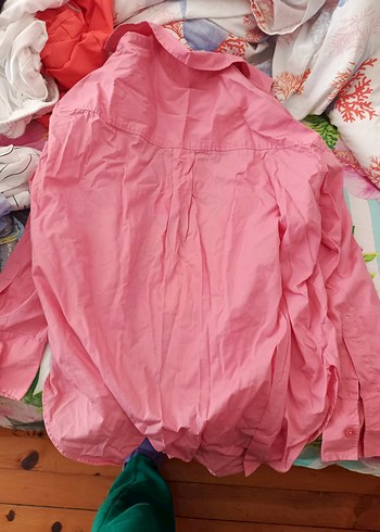 mavi Pembe Keten salas Düğmeli Kadın Gömlek